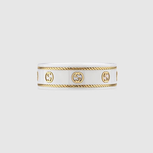 18K Double Gucci Interlocking Gucci Icon White Zirconia Ring