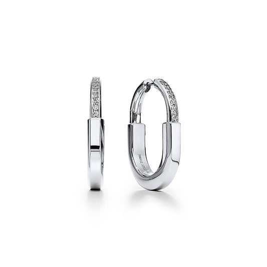18K Tiffany Lock Diamonds Medium Earrings