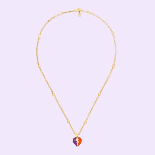 18K Double Gucci Interlocking Gucci Heart Lightning Charm Necklace