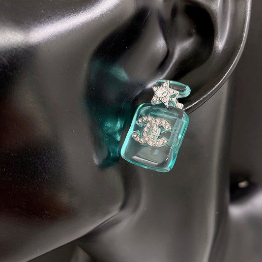 18K Chanel Perfume Blue Bottle Earrings