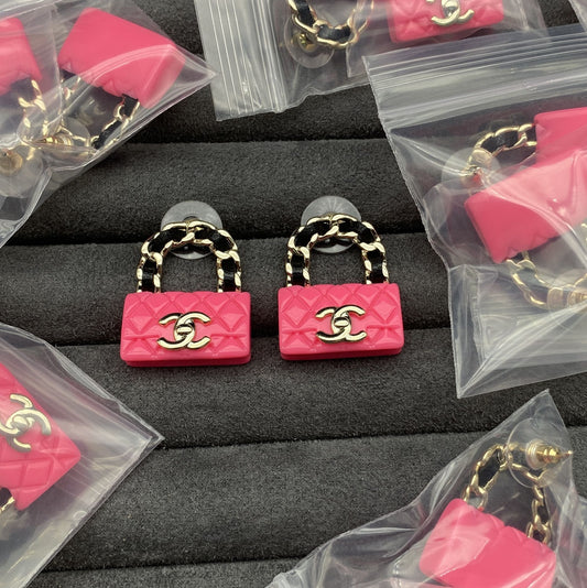 18K Classic Pink Chanel Bag Earrings