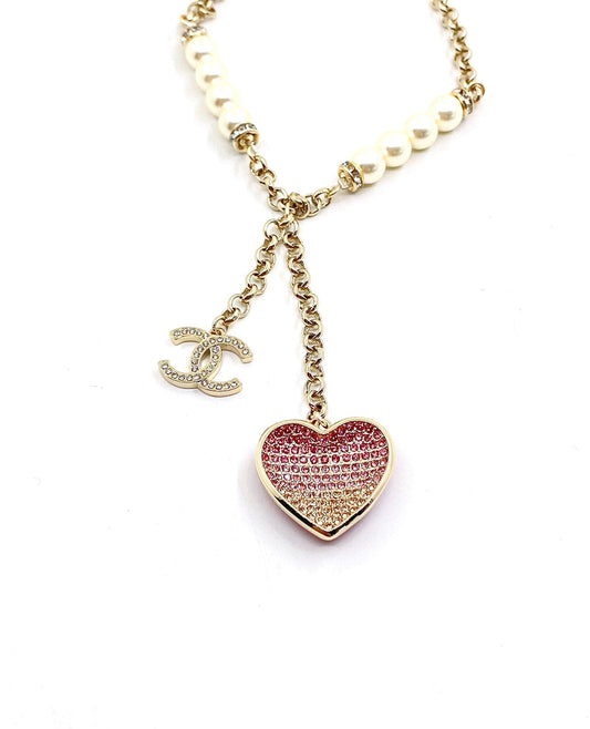 18K Chanel Pink Heart Diamonds Necklace