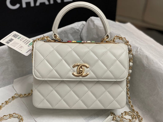 CHANEL TRENDY 20CM WHITE LAMBSKIN GOLD HARDWARE