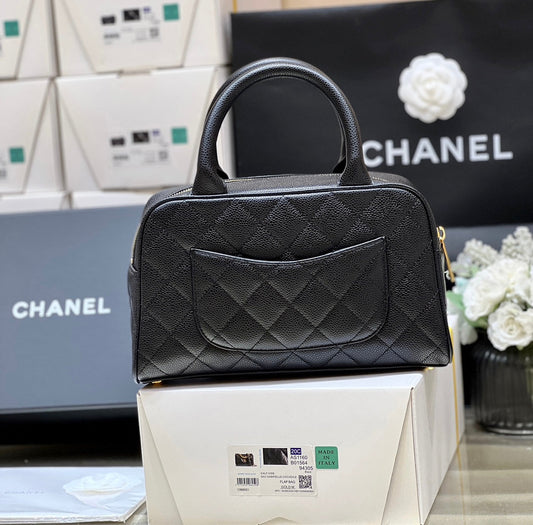 CHANEL 25S QUILTED CAVIAR BOWLING BAG 27 IN BLACK CALFSKIN