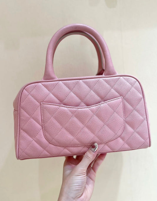 CHANEL 25S QUILTED CAVIAR BOWLING BAG 27 IN PINK CALFSKIN