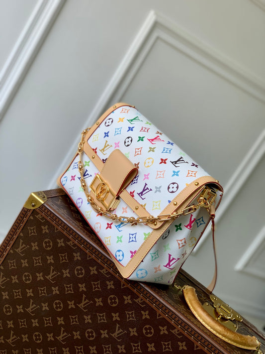 LOUIS VUITTON LV x TM DAUPHINE SOFT 28 IN COLORFUL MONOGRAM PATTERN AND WHITE COATED CANVAS