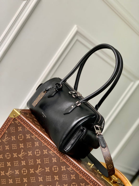LOUIS VUITTON SPEEDY CARGO VIBE 28 IN BLACK LAMBSKIN MONOGRAM LOGO TAG