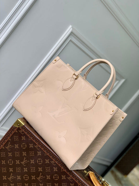 LOUIS VUITTON ONTHEGO MM 35 IN BLUSH PINK MONOGRAM CALFSKIN