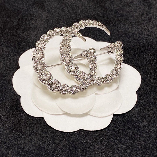 18K Double Gucci Crystal Brooch