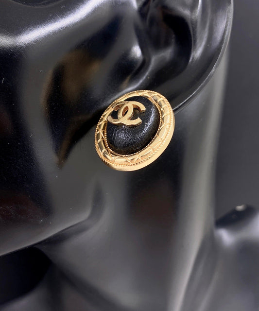 18K Chanel Oval Leather Earrings