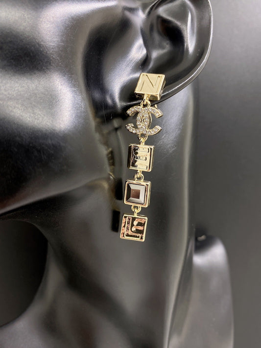 18K Chanel Crystals Long Earrings