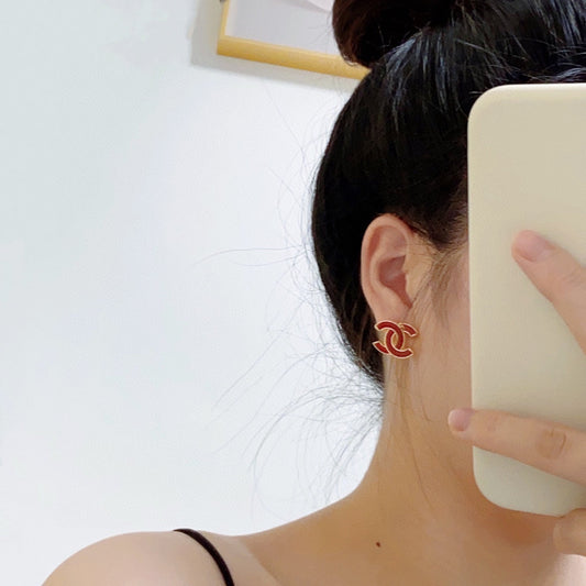 18K Chanel Red Resin Earrings