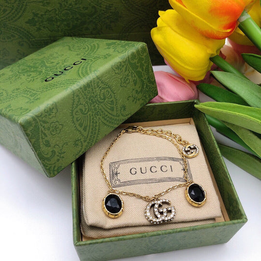 18K Double Gucci Black Stones Bracelet