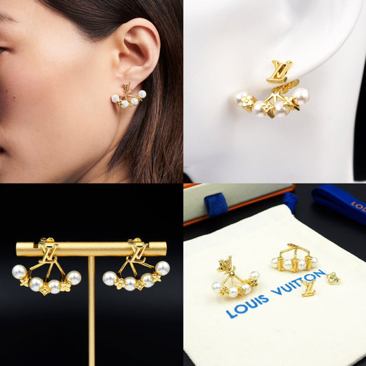 18K Louis Vuitton Monogram Pearls Earrings