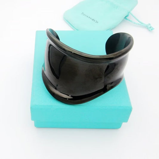 18K Tiffany Elsa Peretti Small Bone Cuff Black Bracelet