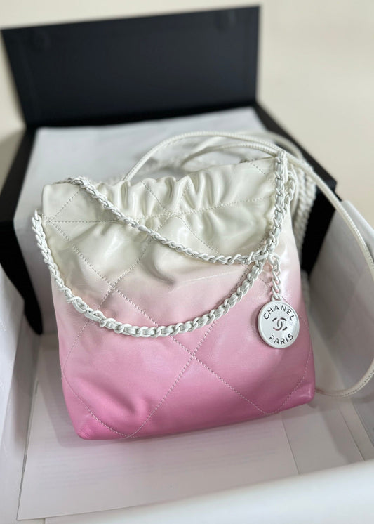 CHANEL HOBO MINI 20CM PINK WHITE LAMBSKIN