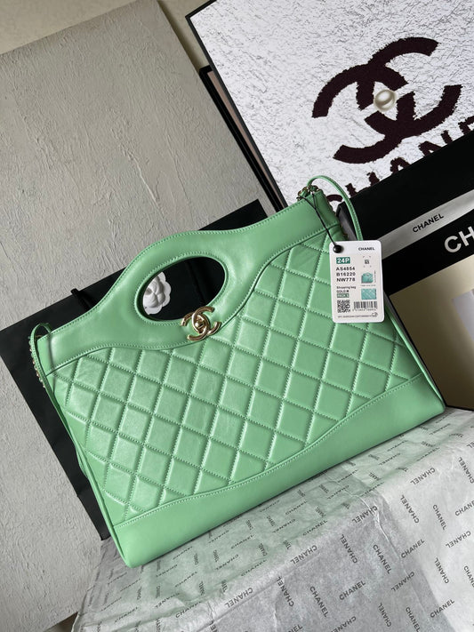 CHANEL MEDIUM 36 SHOPPING BAG IN GREEN MINT CALFSKIN