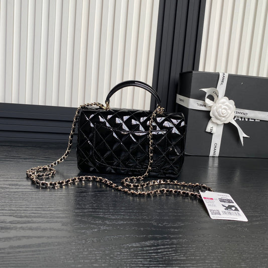 CHANEL 25S MINI FLAP BAG 20 IN BLACK PATENT CALFSKIN GOLD HARDWARE
