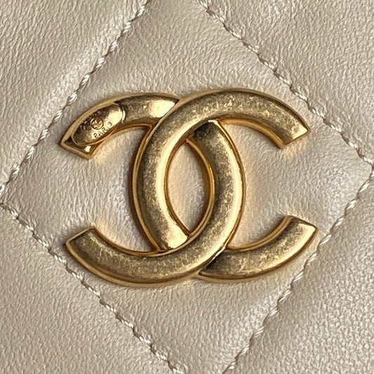 CHANEL HOBO BAG 24 IN BEIGE CALFSKIN GOLD DOUBLE C THICK CHAIN
