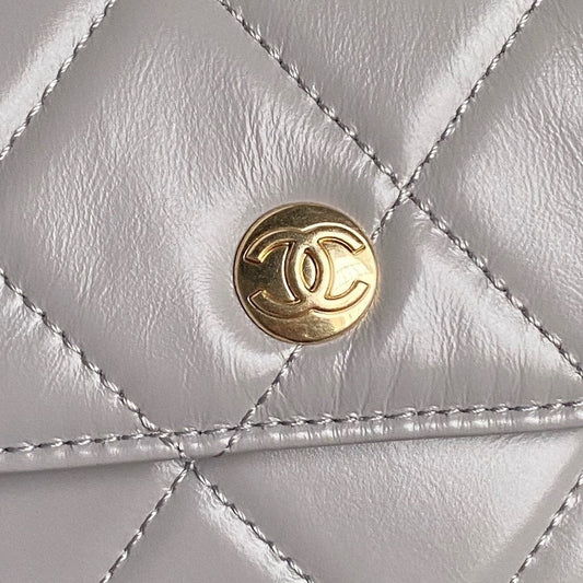 CHANEL BOWLING BAG 29 IN GREY CALFSKIN GOLD HARDWARE