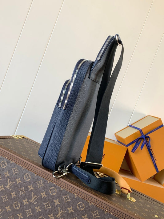 LOUIS VUITTON AVENUE SLINGBAG 31 IN NAVY BLUE TAIGA LEATHER