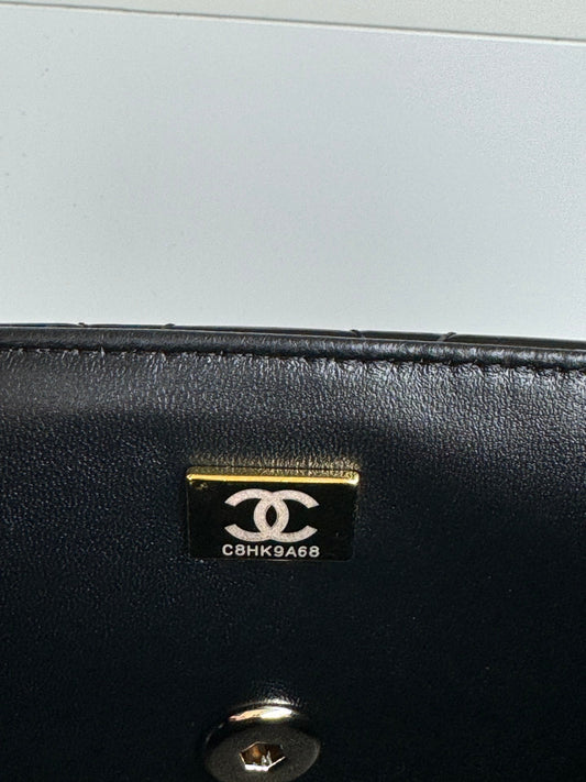 CHANEL MINI FLAP BAG 20 IN BLACK GLOSSY CALFSKIN GOLD HARDWARE