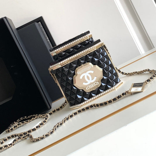 CHANEL 12 TEA BOX MINAUDIERE BAG IN BLACK RESIN