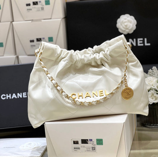 CHANEL 19 HOBO BAG 43CM WHITE GOATSKIN GOLD HARDWARE