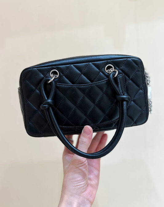 CHANEL 25S CAMBON BOSTON BAG 21 IN BLACK CALFSKIN SILVER HARDWARE