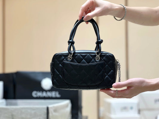 CHANEL 25S CAMBON BOSTON BAG 27 IN FULL BLACK CALFSKIN