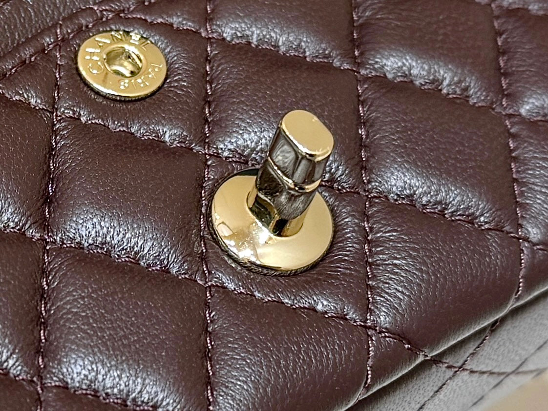 CHANEL 25S MINI CF BAG 12 IN DARK BROWN LAMBSKIN HEART MODEL