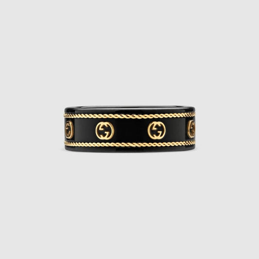 18K Double Gucci Interlocking Gucci Icon Black Corundum Ring