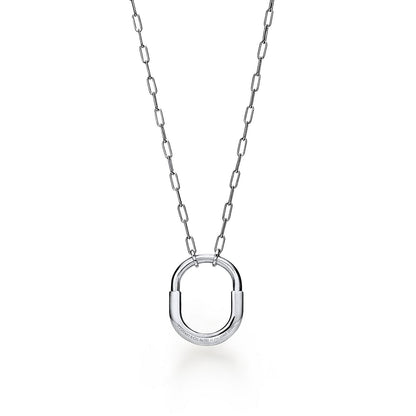 18K Tiffany Lock Pendant Pave Diamonds Necklace