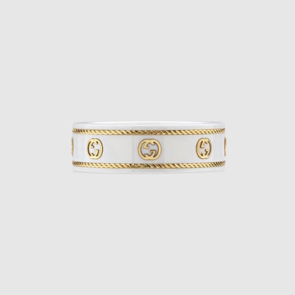 18K Double Gucci Interlocking Gucci Icon White Zirconia Ring