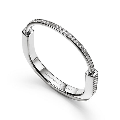 18K Tiffany Lock Bangle Full Pave Diamonds Bracelet
