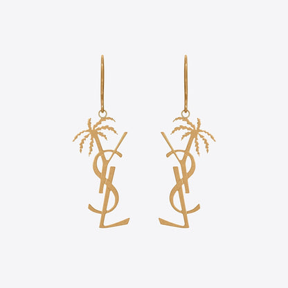 18K YSL Monogram Palmier Statement Earrings