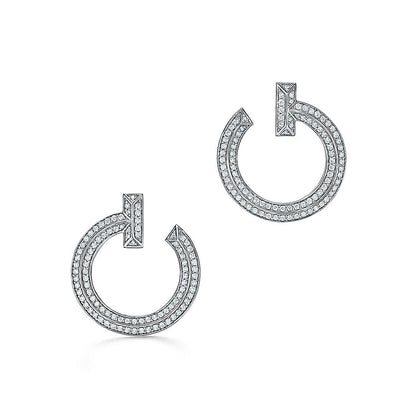 18K Tiffany T1 Open Hoop White Gold Earrings