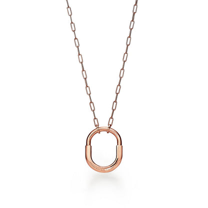 18K Tiffany Lock Pendant Pave Diamonds Necklace