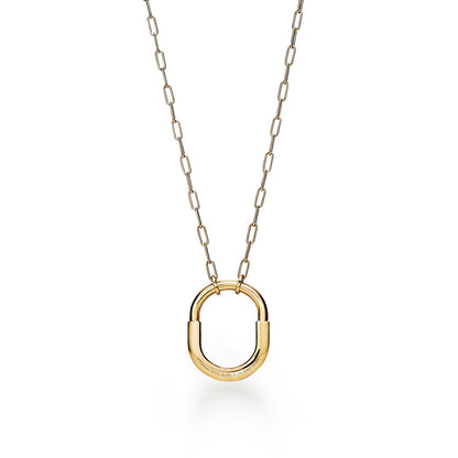 18K Tiffany Lock Pendant Pave Diamonds Necklace