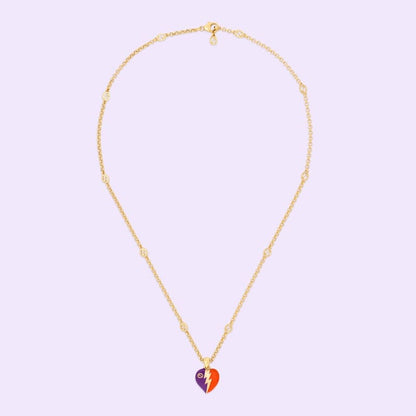 18K Double Gucci Interlocking Gucci Heart Lightning Charm Necklace