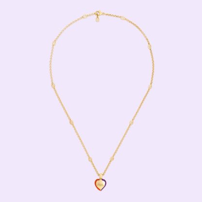 18K Double Gucci Interlocking Gucci Heart Lightning Charm Necklace