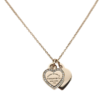 18K Tiffany Red Double Heart Diamond Necklaces
