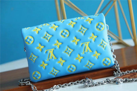 LOUIS VUITTON POCHETTE COUSSIN 20 MINT GREEN YELLOW MONOGRAM LAMBSKIN