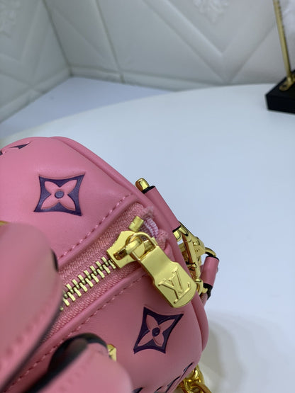 LOUIS VUITTON SPEEDY 22 PINK BLACK MONOGRAM EMBOSSED LAMBSKIN