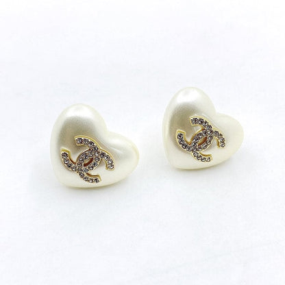 18K  Chanel Pearl Heart Earrings