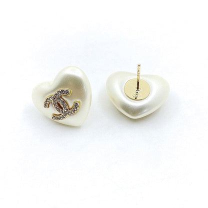 18K  Chanel Pearl Heart Earrings