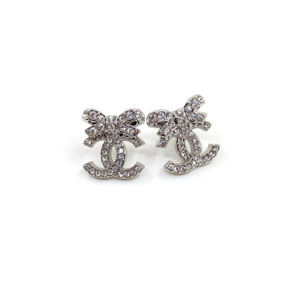 18K  Chanel Strass Bow Stud Earrings