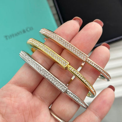 18K Tiffany Lock Bangle Full Pave Diamonds Bracelet
