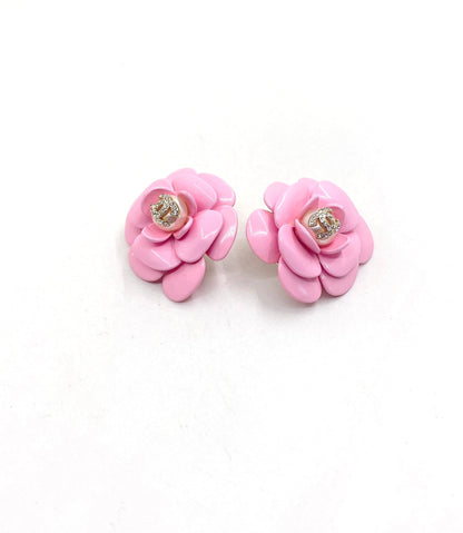 18K  Chanel Pink Camellia Resin Earrings