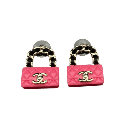 18K Classic Pink  Chanel Bag Earrings
